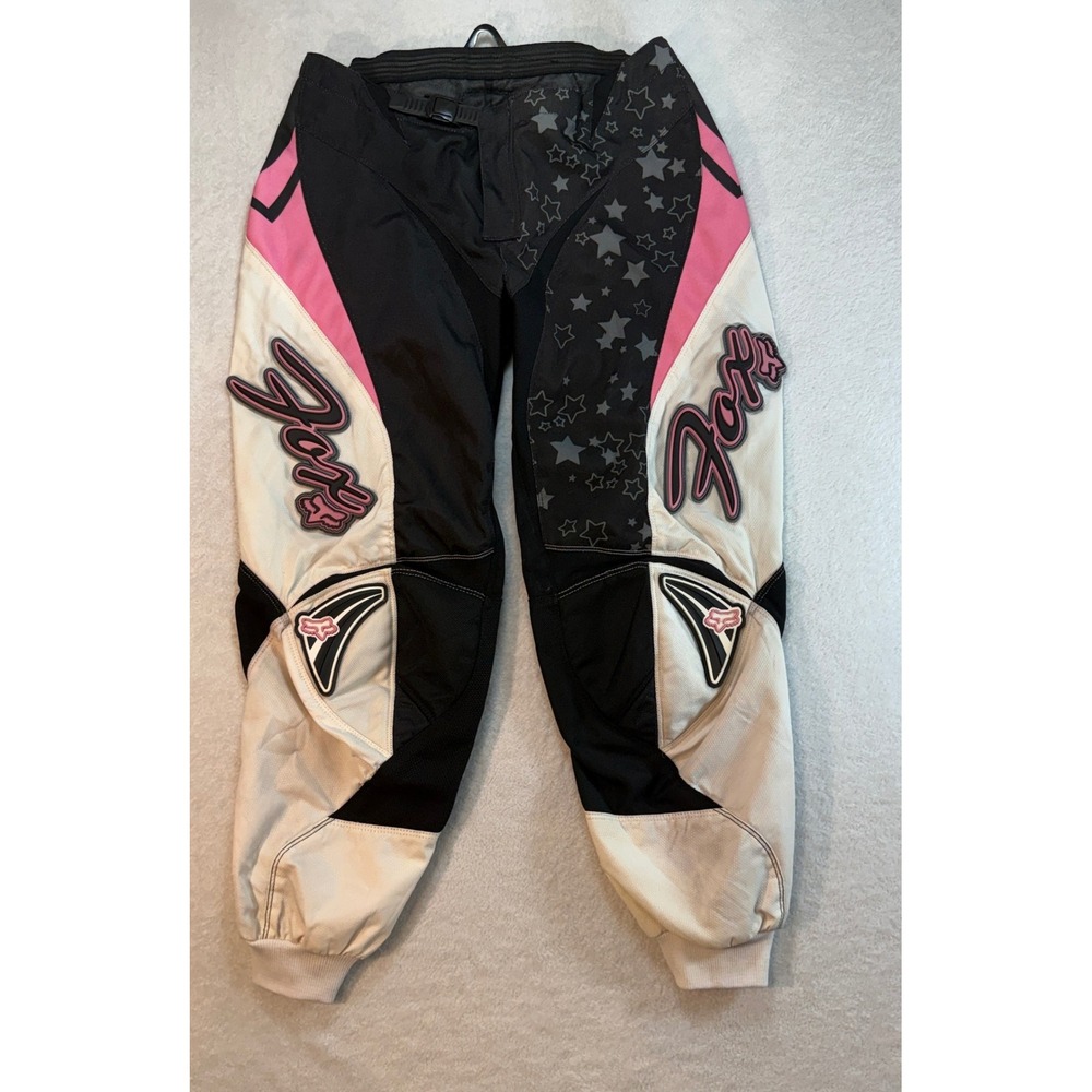 Fox Racing 180 Motocross Pants Womens 11/12 Black Pink White Stars Dirt Bike